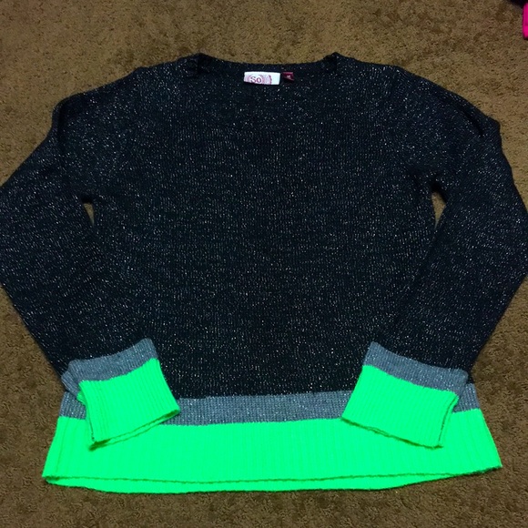 SO sparkly black & green sweater 16 XL girls EUC - Picture 1 of 4